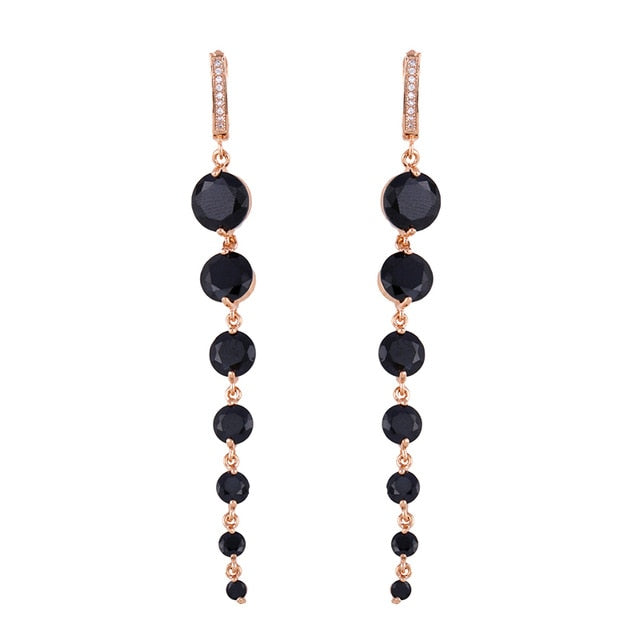 Rose Gold Long Earring With Cubic Zirconia Tassel Black Tremella Dangle Earrings Fine Elegant Bride Wedding Jewelry ers-r08