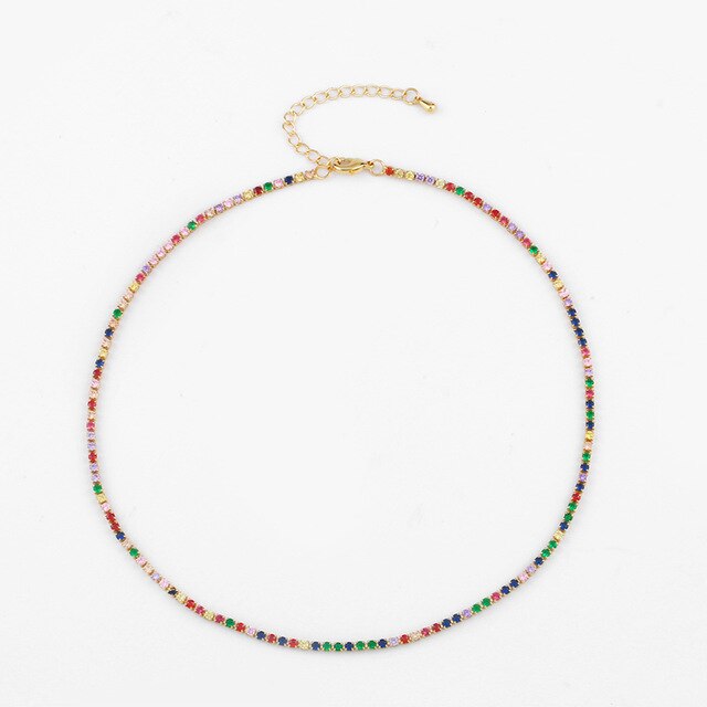 Gold Filled Rainbow Bar Necklace Multi Color Baguette Conbic Zirconia Stone Long Choker Necklaces For Women Classic Jewlery