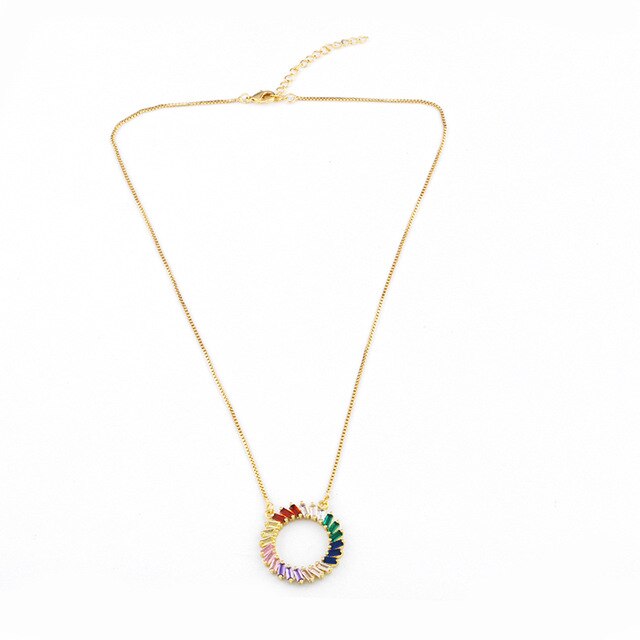 Gold Filled Rainbow Bar Necklace Multi Color Baguette Conbic Zirconia Stone Long Choker Necklaces For Women Classic Jewlery