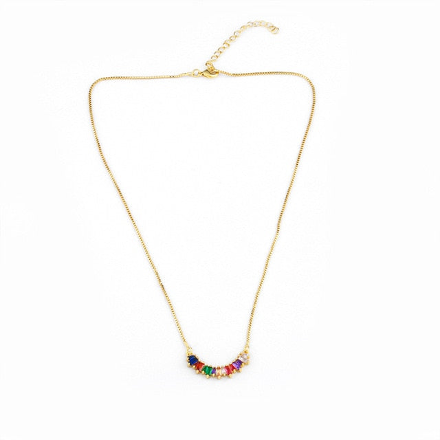 Gold Filled Rainbow Bar Necklace Multi Color Baguette Conbic Zirconia Stone Long Choker Necklaces For Women Classic Jewlery