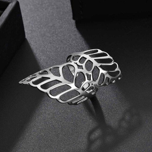 Goxijite Hollow Flower Open-rings For Women Stainless Steel Adjustable Punk Ring Wedding Band Jewlery Gift