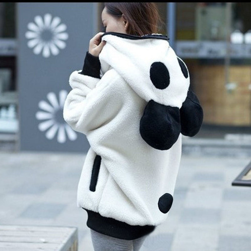 kawaii Hoodies Women fur Coat sweatshirt zip-up Cute Panda Ear cap autumn winter Warm Hooded turtleneck Outerwear sudadera mujer