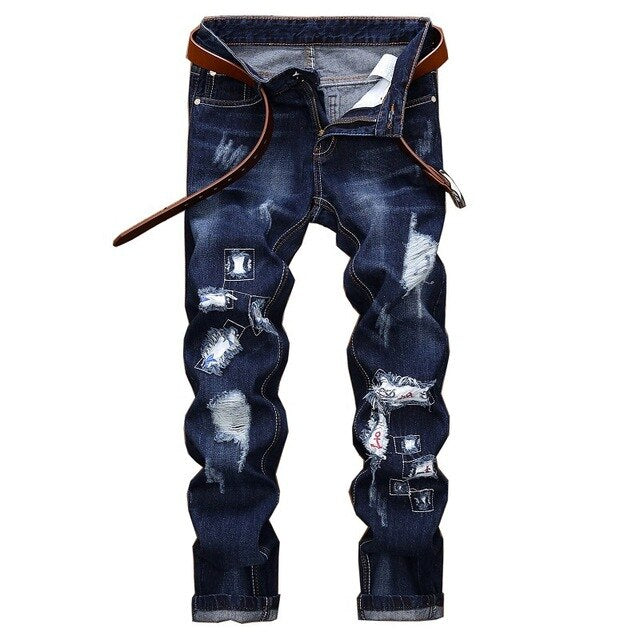 2020 High Quality Men  Casual Jeans Coated Slim Straight Pleated Biker Jeans Pants Male Denim Casual Pants Plus Size 42