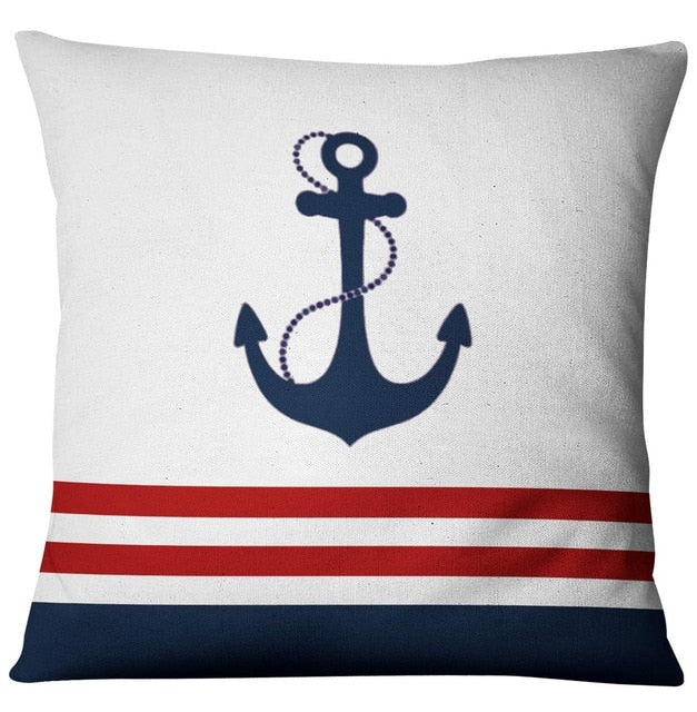 Mediterranean Blue Shell Starfish Pillow Cover Home decorative Pillows Sea Compass Anchor Linen Pillow Case cushion cover