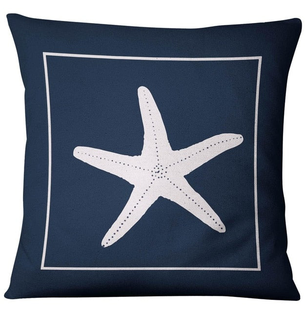 Mediterranean Blue Shell Starfish Pillow Cover Home decorative Pillows Sea Compass Anchor Linen Pillow Case cushion cover