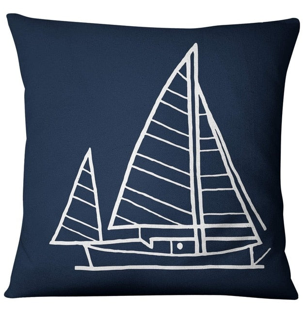 Mediterranean Blue Shell Starfish Pillow Cover Home decorative Pillows Sea Compass Anchor Linen Pillow Case cushion cover