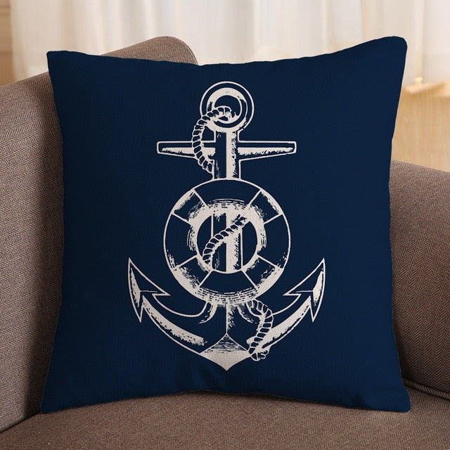 Mediterranean Blue Shell Starfish Pillow Cover Home decorative Pillows Sea Compass Anchor Linen Pillow Case cushion cover