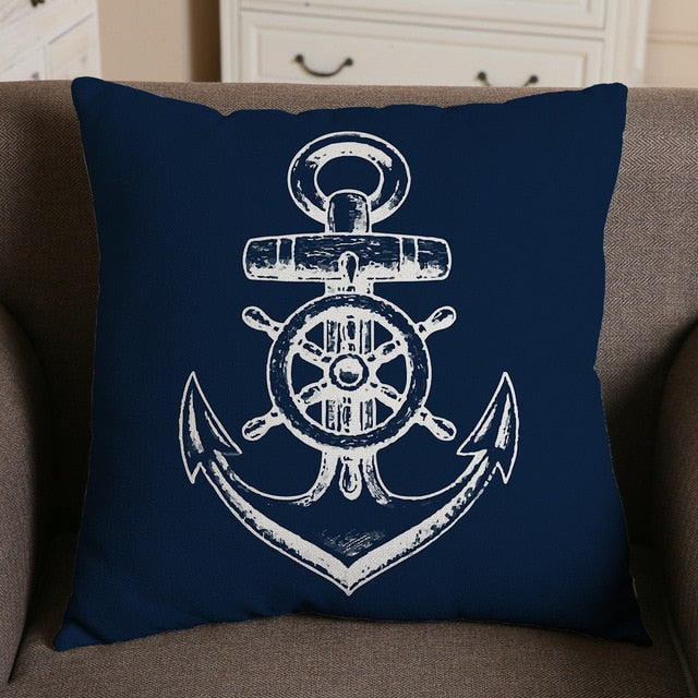 Mediterranean Blue Shell Starfish Pillow Cover Home decorative Pillows Sea Compass Anchor Linen Pillow Case cushion cover