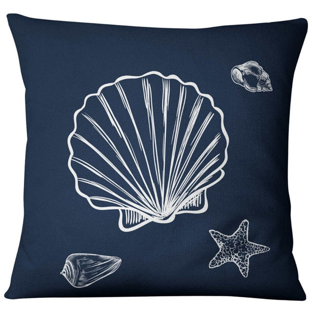 Mediterranean Blue Shell Starfish Pillow Cover Home decorative Pillows Sea Compass Anchor Linen Pillow Case cushion cover