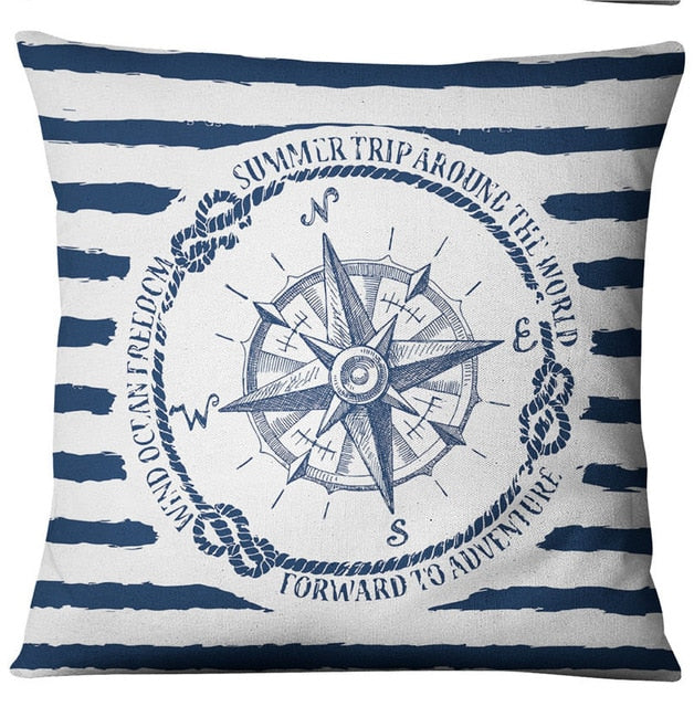 Mediterranean Blue Shell Starfish Pillow Cover Home decorative Pillows Sea Compass Anchor Linen Pillow Case cushion cover