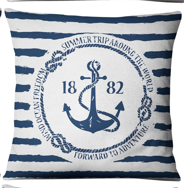 Mediterranean Blue Shell Starfish Pillow Cover Home decorative Pillows Sea Compass Anchor Linen Pillow Case cushion cover