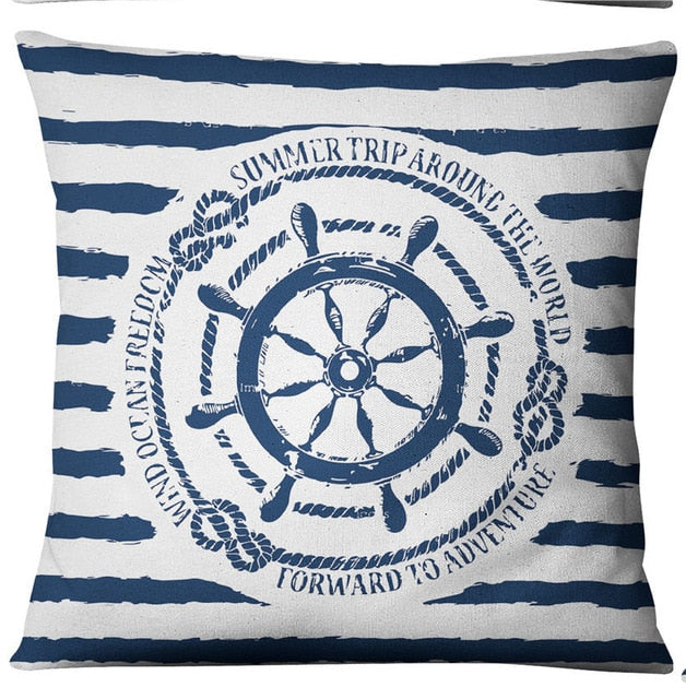 Mediterranean Blue Shell Starfish Pillow Cover Home decorative Pillows Sea Compass Anchor Linen Pillow Case cushion cover