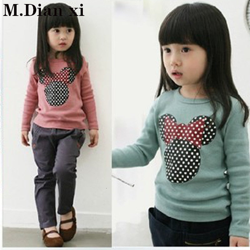 Spring and Autumn New Children's Wear Big Girl Minnie Long Sleeve Bottoming Shirt Cute Embroidered Top O-Neck TShirt