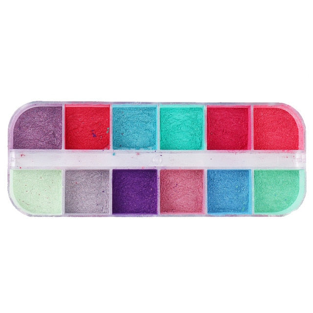 12 Colors/Box Fluorescent Neon Pigment Eye Shadow Makeup Palette Glitter Shimmer Eyeshadow Face Body Nail Art Cosmetics Tools