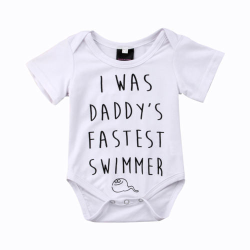 Infant Baby Girls Summer Romper Boys daddy's  fastest swimmer Jumpsuit Outfit Playsuit Clothes