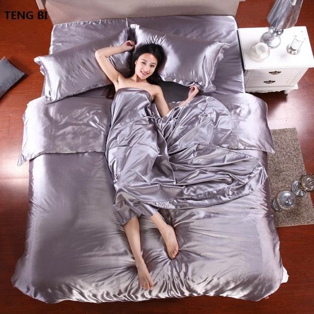 HOT! 100% pure satin silk bedding set,Home Textile King size bed set,bedclothes,duvet cover flat sheet pillowcases Wholesale