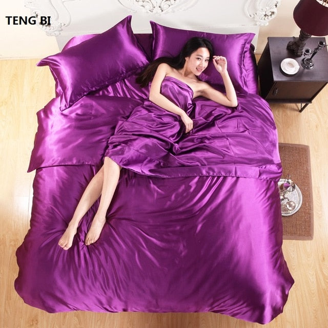 HOT! 100% pure satin silk bedding set,Home Textile King size bed set,bedclothes,duvet cover flat sheet pillowcases Wholesale