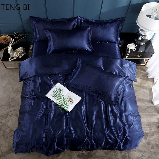 HOT! 100% pure satin silk bedding set,Home Textile King size bed set,bedclothes,duvet cover flat sheet pillowcases Wholesale