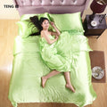 HOT! 100% pure satin silk bedding set,Home Textile King size bed set,bedclothes,duvet cover flat sheet pillowcases Wholesale