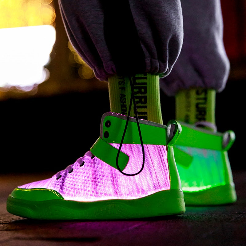 UncleJerry 2020 New Fiber Optic Shoes big boys girls and adult USB Rechargeable Glowing Sneakers Party Shoes Cool Street Shoes