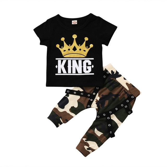 2pcs Kids Toddler Baby Boy Clothes Set Print Tops T-shirt Camo Pants Outfits Set Children Little Boys Clothing 0-5Years