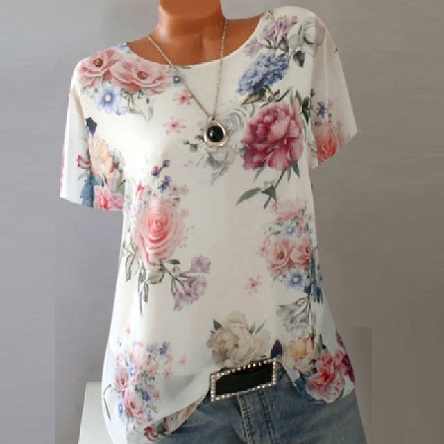 Summer Floral Print Women Blouse 5XL Plus Size Chiffon Blouses Half Sleeve Beach Shirt Office Work Shirts Blusas Feminina Tops