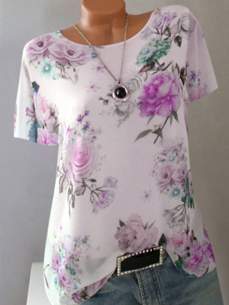 Summer Floral Print Women Blouse 5XL Plus Size Chiffon Blouses Half Sleeve Beach Shirt Office Work Shirts Blusas Feminina Tops