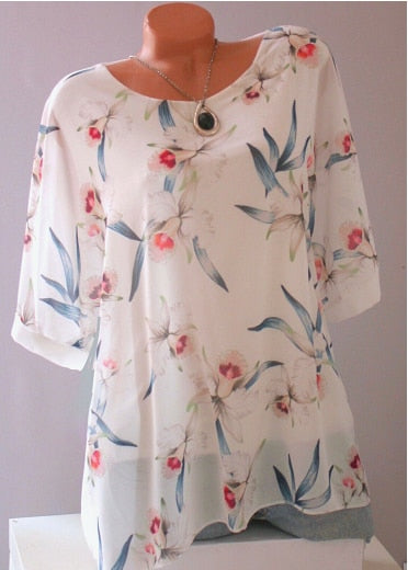 Summer Floral Print Women Blouse 5XL Plus Size Chiffon Blouses Half Sleeve Beach Shirt Office Work Shirts Blusas Feminina Tops