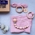 1 Set Pacifier Clips Chain Cotton Baby Bibs Teether Beech Wooden Ring Saliva Towel Pacifier Chain Bunny Ear For Kids Product