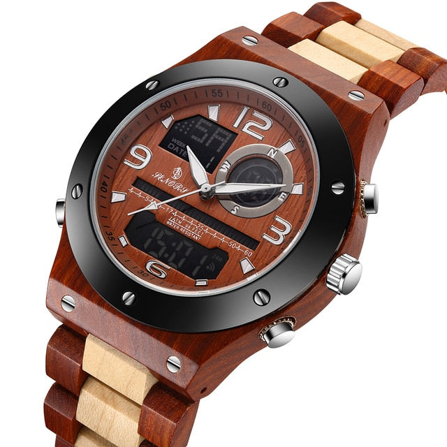 Senor Digital Watch Wood Watch Men Military Sport Wristwatch Mens Quartz Watches Top Brand Luxury Wooden Watch Male Relogio