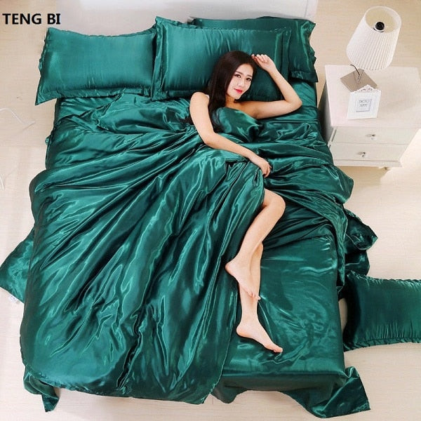 new2020 100% pure satin silk bedding set,Home Textile King size bed set,bedding,duvet cover flat sheet pillowcases Wholesale