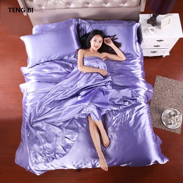 new2020 100% pure satin silk bedding set,Home Textile King size bed set,bedding,duvet cover flat sheet pillowcases Wholesale