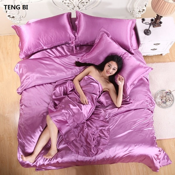 new2020 100% pure satin silk bedding set,Home Textile King size bed set,bedding,duvet cover flat sheet pillowcases Wholesale