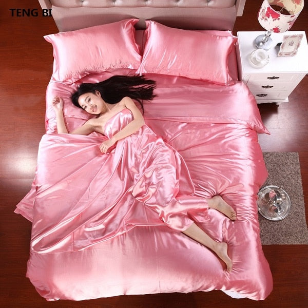 new2020 100% pure satin silk bedding set,Home Textile King size bed set,bedding,duvet cover flat sheet pillowcases Wholesale