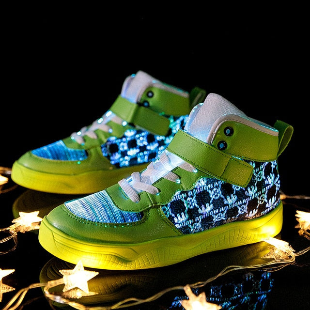 UncleJerry 2020 New Fiber Optic Shoes big boys girls and adult USB Rechargeable Glowing Sneakers Party Shoes Cool Street Shoes