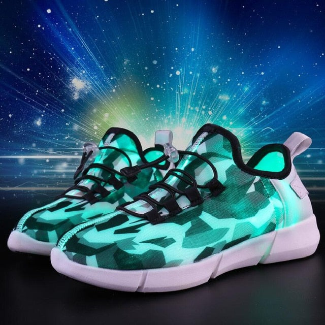 UncleJerry Fiber Optic USB Recharge Glow Shoes Boys Girls Shoes Lightweight Running Sneakers LED Light Summer Shoes