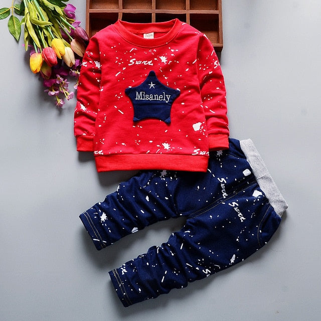 Boys Clothes Set Cartoon Pentagram Stars Kids Suit Long Sleeve T-shirt Pants Casual Children's Clothing Set