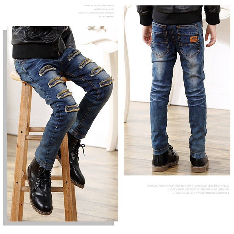 Children Jeans For Boys Clothing Spring Autumn Kids Pants Teenage Boys Casual Trousers Denim Hole Jeans 3 4 5 6 7 8 9 10 Years