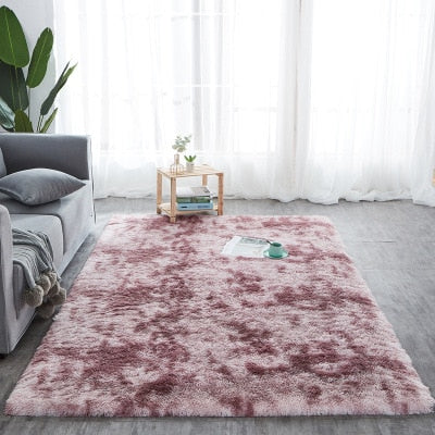 RULDGEE Shaggy Tie-dye Carpet Printed Alfombra Plush Floor Fluffy Mats Kids Room Faux Fur Area Rug Living Room Mats Silky Rugs