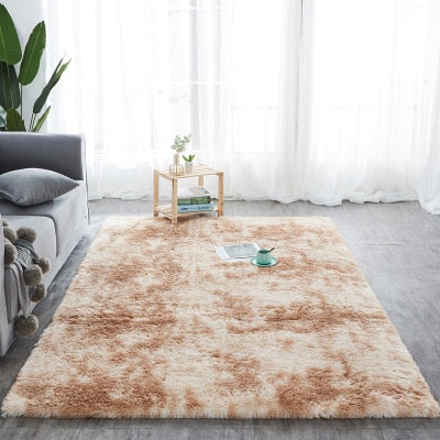 RULDGEE Shaggy Tie-dye Carpet Printed Alfombra Plush Floor Fluffy Mats Kids Room Faux Fur Area Rug Living Room Mats Silky Rugs