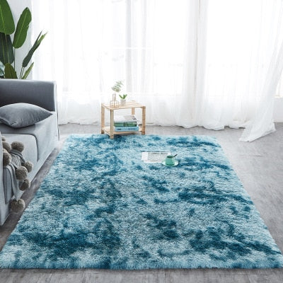 RULDGEE Shaggy Tie-dye Carpet Printed Alfombra Plush Floor Fluffy Mats Kids Room Faux Fur Area Rug Living Room Mats Silky Rugs