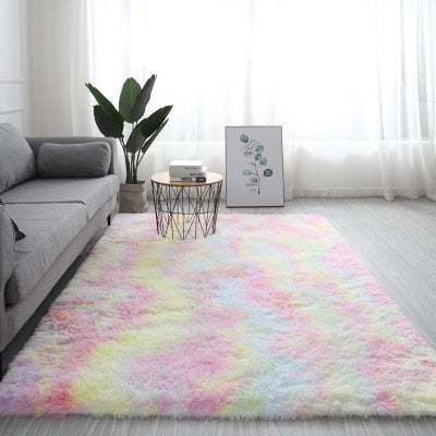 RULDGEE Shaggy Tie-dye Carpet Printed Alfombra Plush Floor Fluffy Mats Kids Room Faux Fur Area Rug Living Room Mats Silky Rugs