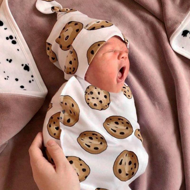 Newborn Baby Sleeping Bag Cotton Anti-shock Towel Super Soft Elastic Infant Kids Loral Wrap Cocoon Sleeping Bag Fetal Cap Sets