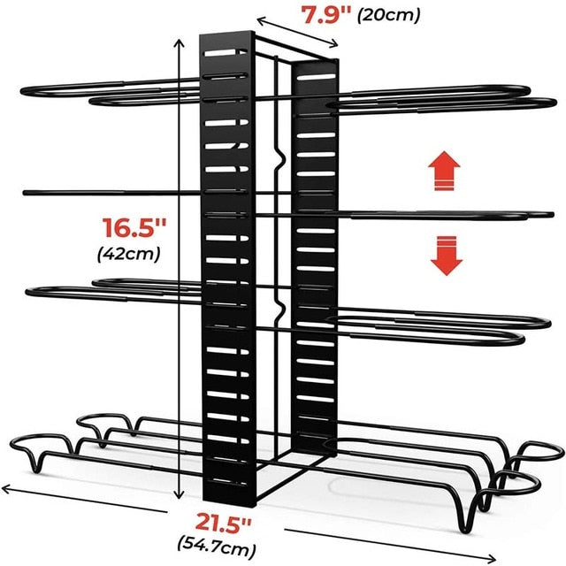 Pot and Pan Organizer for Cabinet Adjustable 8 Non-Slip Tiers Pot Rack with 3 DIY Methods Kitchen Organizer Rack for Pots & Pans