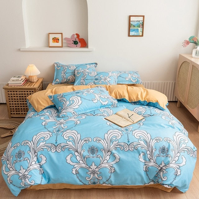 Classic bedding set 5 size grey blue grid summer bed linen 4pcs/set duvet cover set Pastoral bed sheet AB side duvet cover 2020