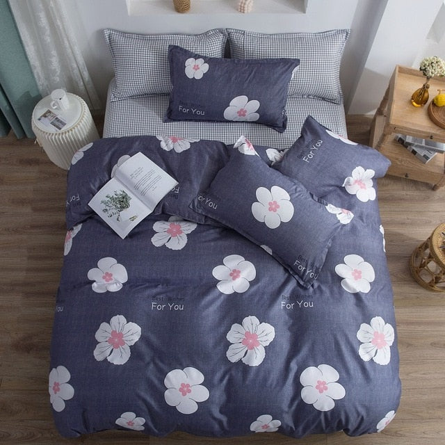 Classic bedding set 5 size grey blue grid summer bed linen 4pcs/set duvet cover set Pastoral bed sheet AB side duvet cover 2020