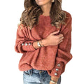 Women Autumn Winter Knitted Sweaters O-neck Long Sleeve Button Decoration Sweater Tops Ladies Casual Jumper Plus Size S-5XL