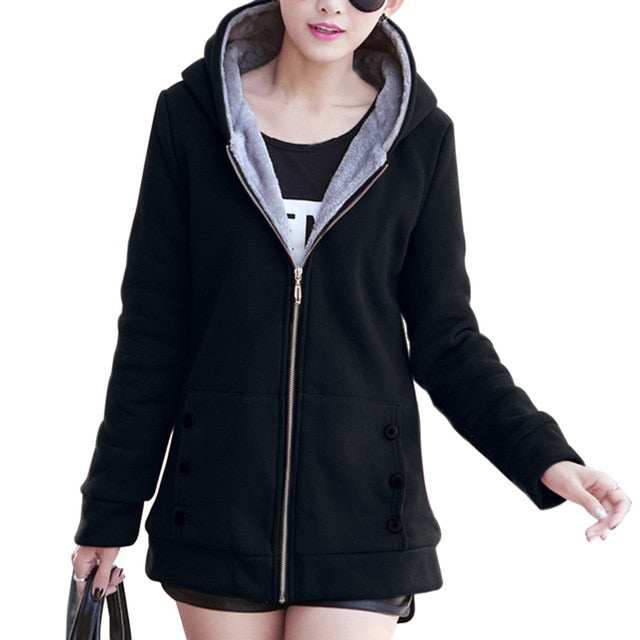 2020 Zipper Warm Fashion Hoodies Women Long Sleeve Hoodies Jackets Hoody Jumper Overcoat Outwear Female Sweatshirts