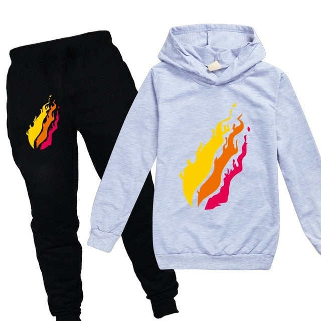 2020 2-15Y Fashion suit PrestonPlayz Hoodie Pants 2pcs Set Print Sportsuit flame Boys Clothing Toddler Girl Outfits