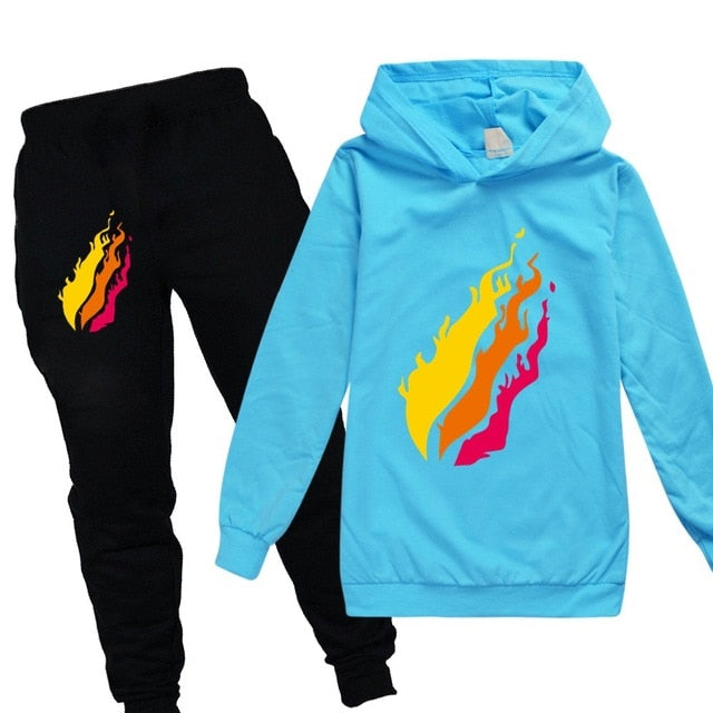 2020 2-15Y Fashion suit PrestonPlayz Hoodie Pants 2pcs Set Print Sportsuit flame Boys Clothing Toddler Girl Outfits